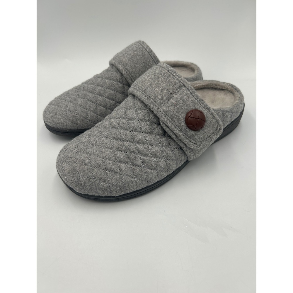 Vionic Gemma Grey Quilted Mule Slippers Orthotic Arch Support House Shoes Womens